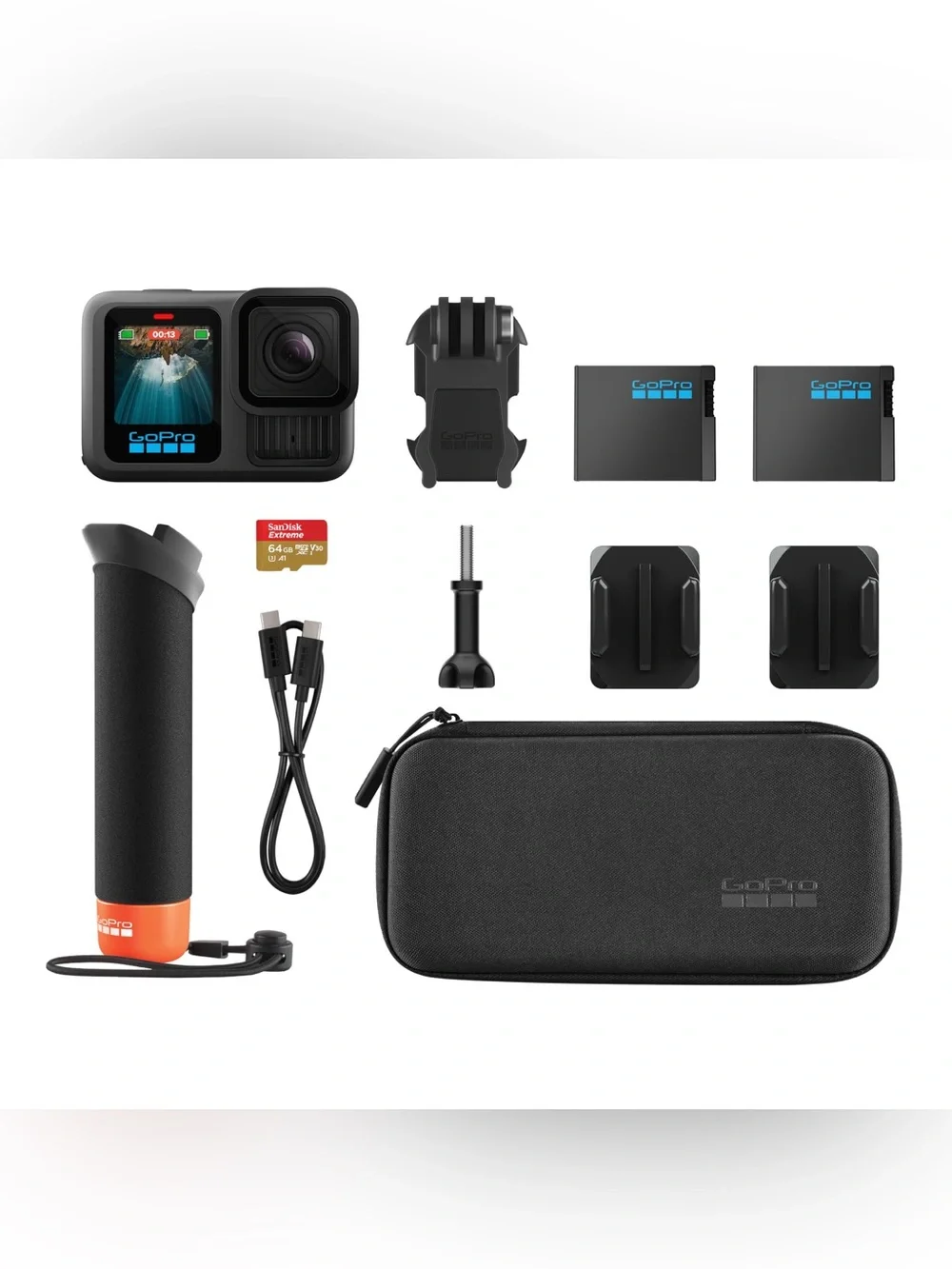 GoPro Camera with Black Zippered Travel and Gear Pouch